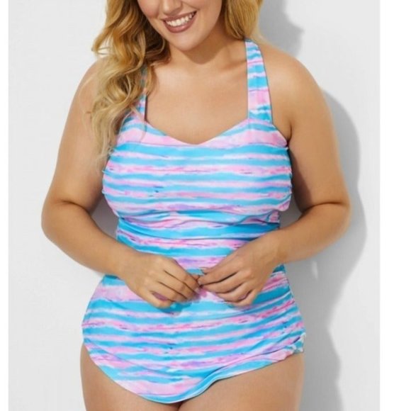 Printed Sarong Front One Piece Swimsuit - Picture 2 of 7